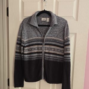 Classic Elements Gray and Black Patterned Full-Zip Cardigan